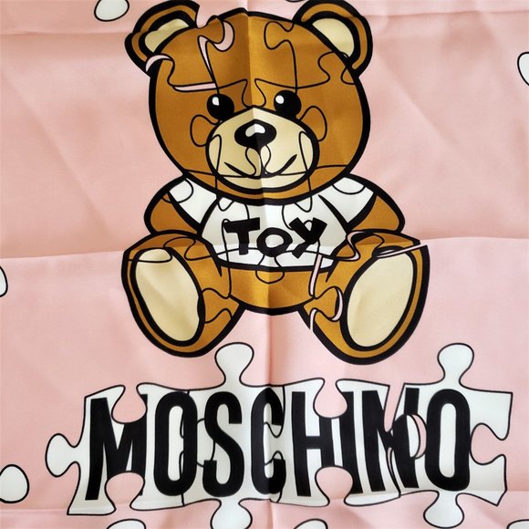 NWT Moschino 100% Silk Scarf Teddy Bear Toy Puzzle Piece - Picture 2 of 5